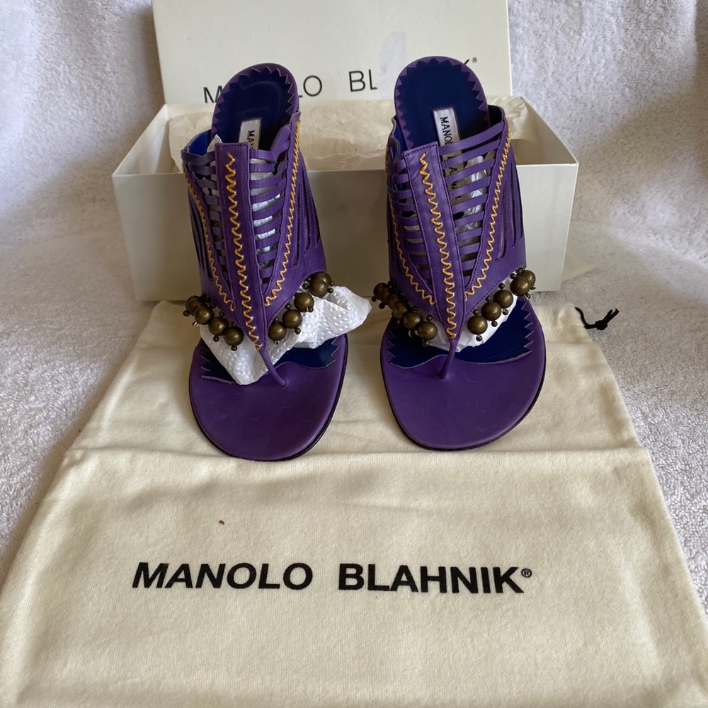 Manolo Blahnik Serengetino  Purple Mules